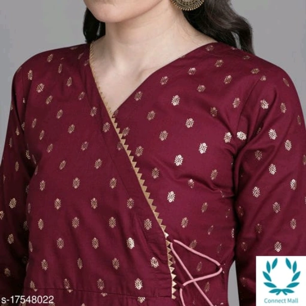 Women Cotton Straight Printed Long Kurti With Palazzos - M, Maroon, Cotton, Kuti With Dupatta And Palazzo, Pack of :1